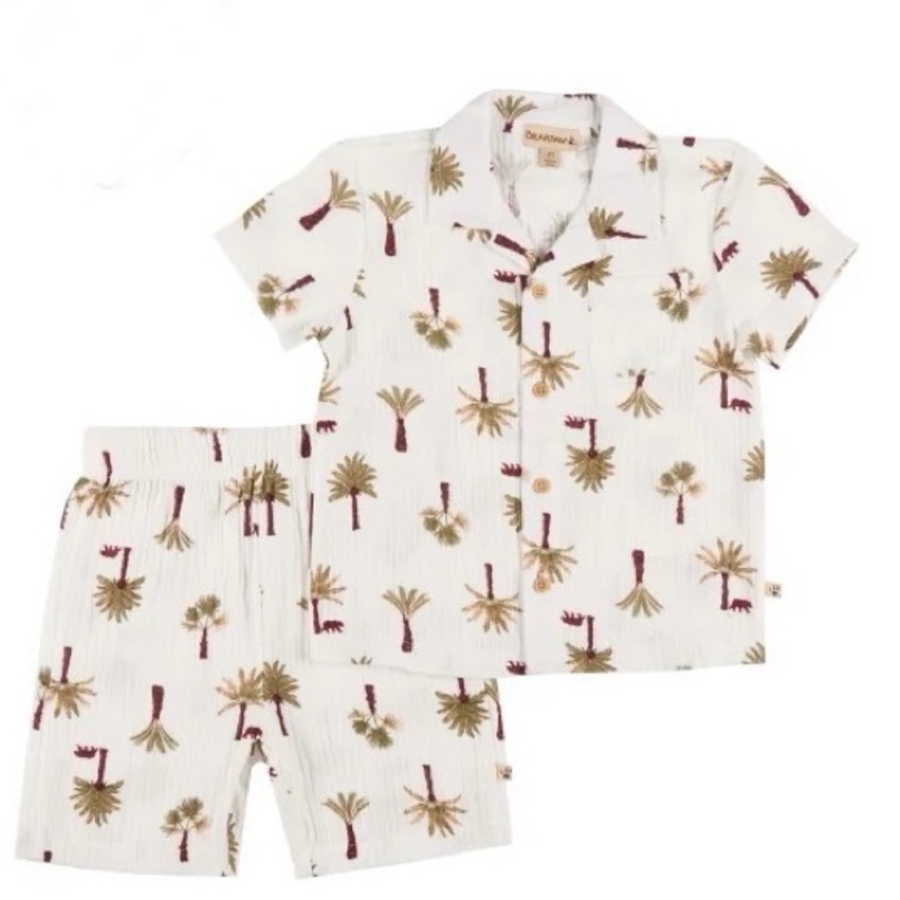 BearPaw Kids Tropical Tree Pajama Set - White and Brown